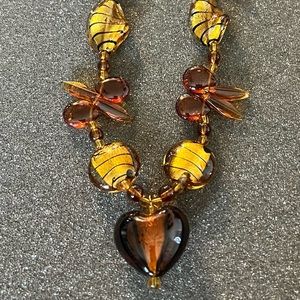 Glass Amber Bead Color Necklace Heart Shape Amber Glass Pendant
